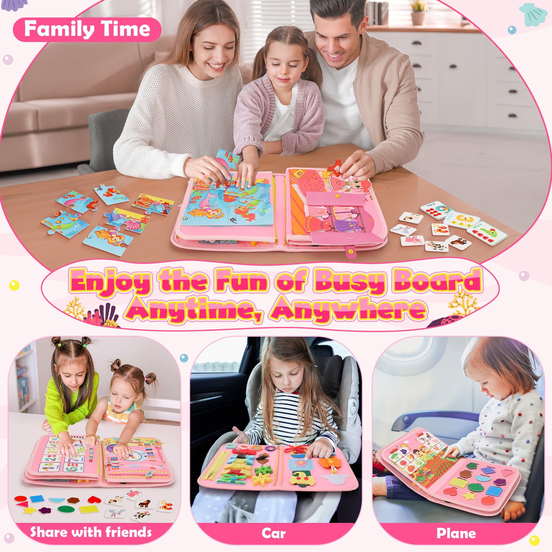 Gontence Busy Board - Giochi Bambini 2 3 Anni - Giochi Montessori 1 Anno - Giochi Educativi 3 4 5 Anni - Regalo Bambina Femmina - Sensoriale Pannello
