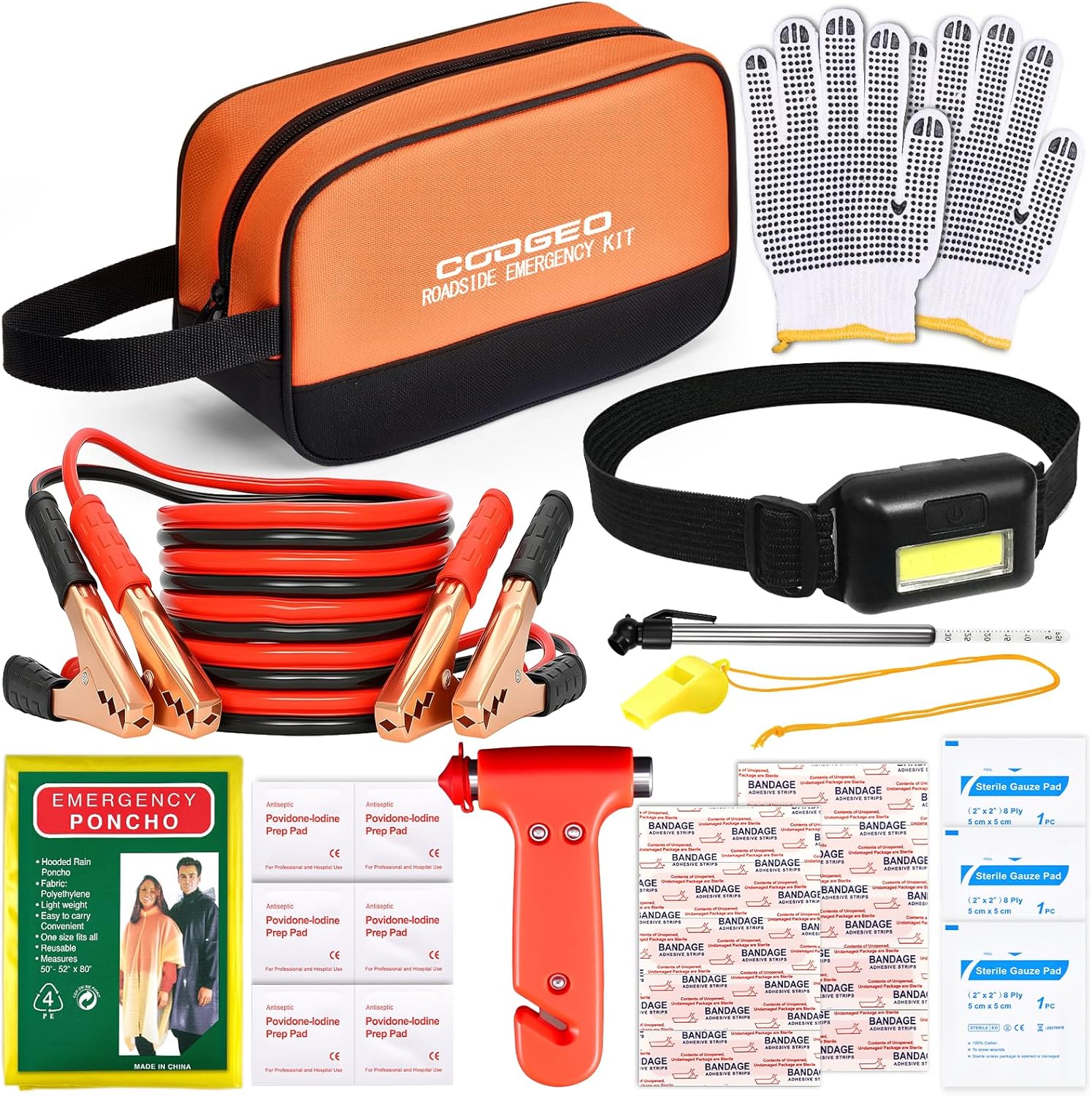 Kit de emergencia para automóvil con cables de puente, accesorios de automóvil para hombres, kit de seguridad de asistencia incluye martillo de