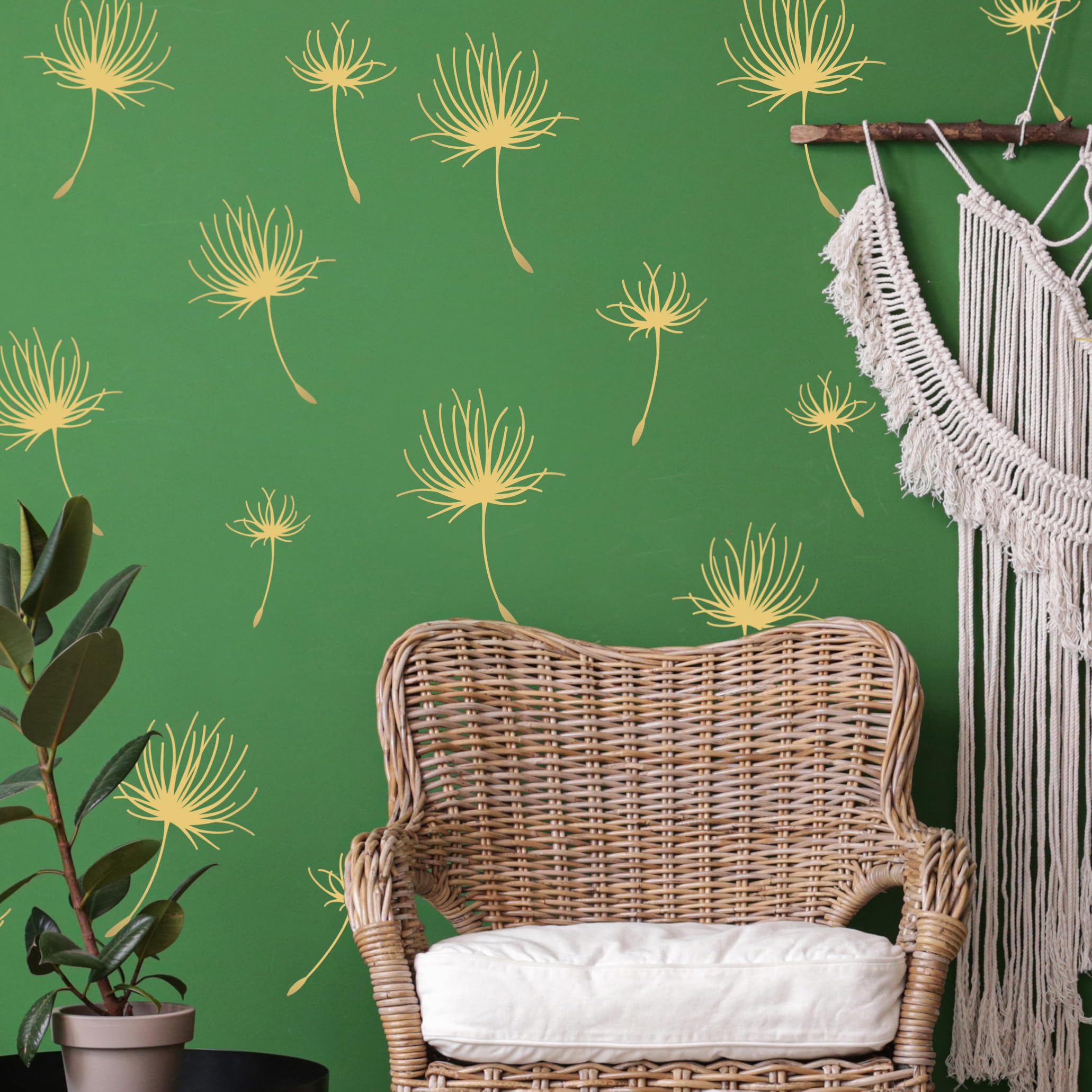 Runtoo Dandelion Wall Art Decal Boho Floral Leaves Metallic Gold Flower Wall Stickers for Nursery Kids Bedroom Wall Decor 56 Pcs - Image 3