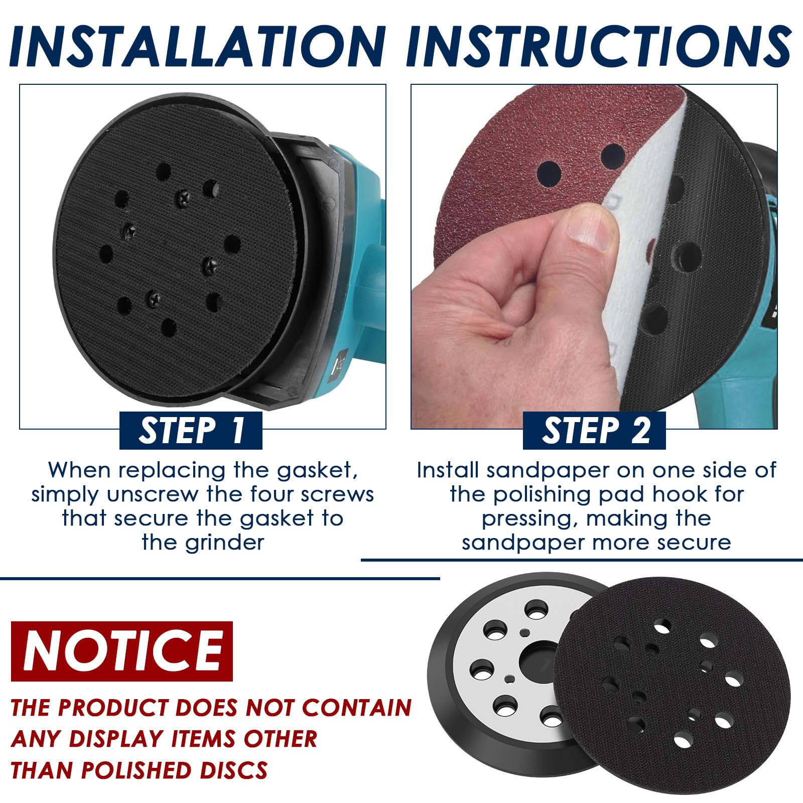 LYDODOKA 2 Pcs 5 Inch 8 Hole Sander Pads, Aluminium Sander Replacement Pad with Hook and Loop Backing Pad, Fine Grinding Sanding Disc for DIY