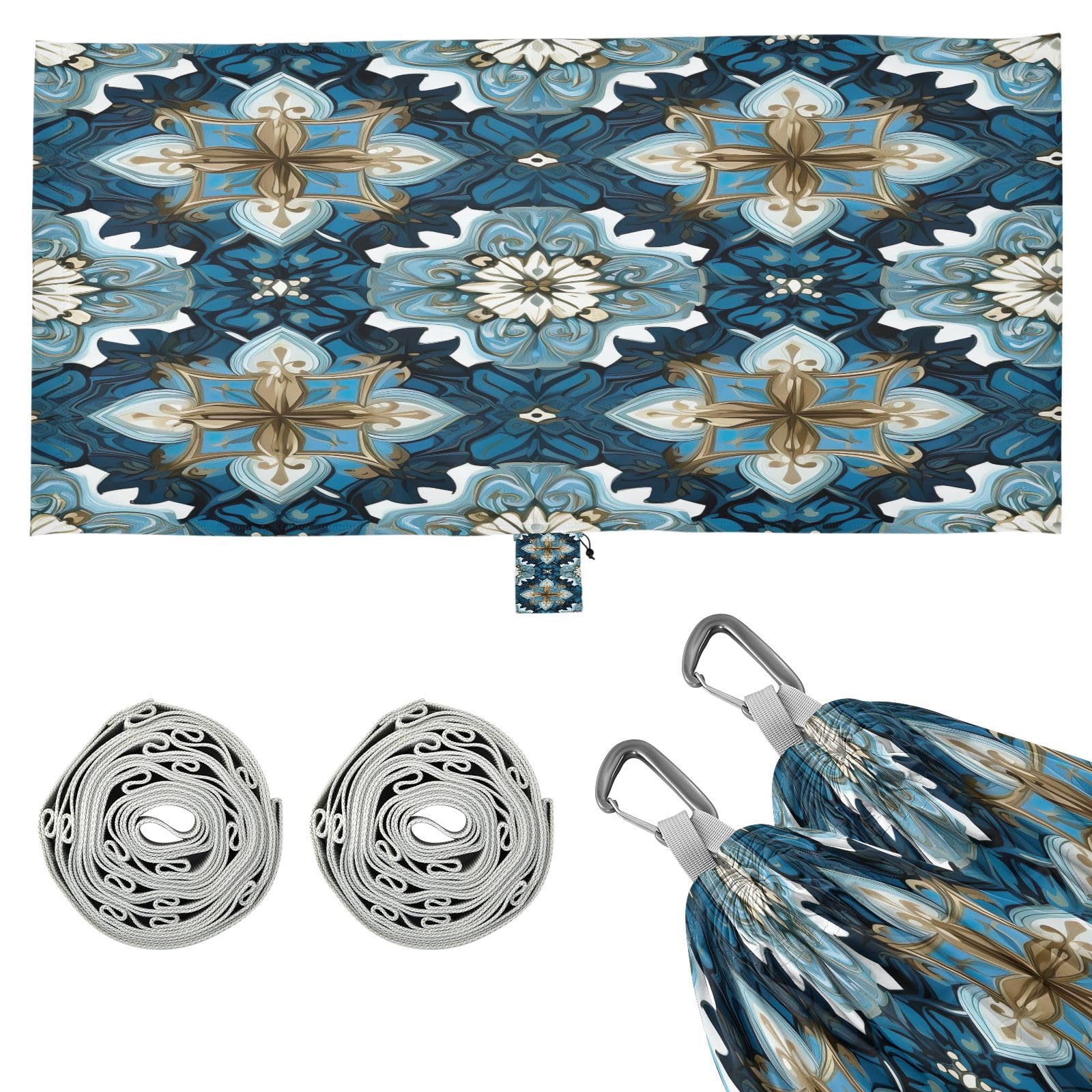 Haskirky Ceramic Tile Pattern Camping Hammock, Single Portable Hammocks with Tree Straps & Attached Carry Bag, 330Lbs Capacity Perfect for Outside Indoor Hiking Beach Backpack Travel