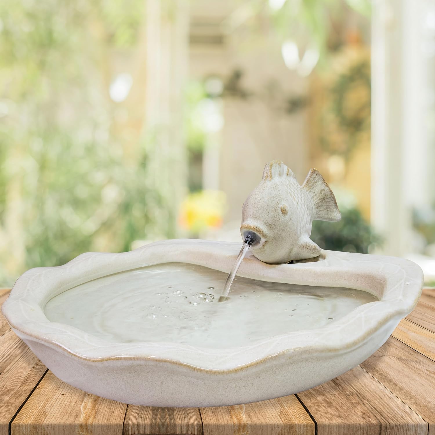Sunnydaze Glazed Ceramic Fish 7-Inch Outdoor Garden Fountain - Outdoor Tabletop Fountain for Patio, Deck, Garden