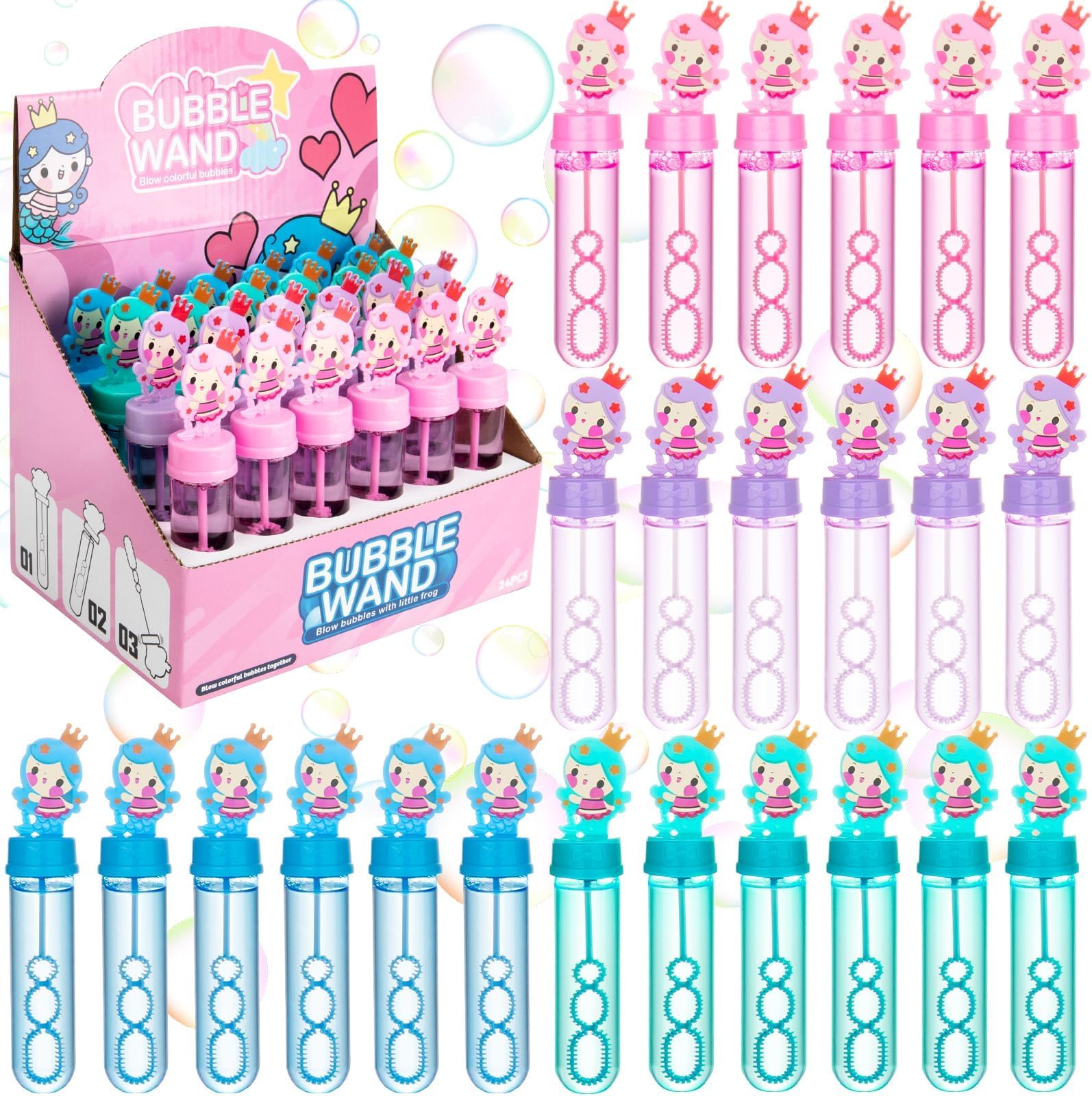 Azonee 24 Pcs Mini Bubble Wands, Mini Bubble Wands for Kids, Portable Bulk Bubble Wands for Birthday Party Supplies/Goodie Bags Filler Stuffers/Prize Boxes/Carnival Prize Gifts