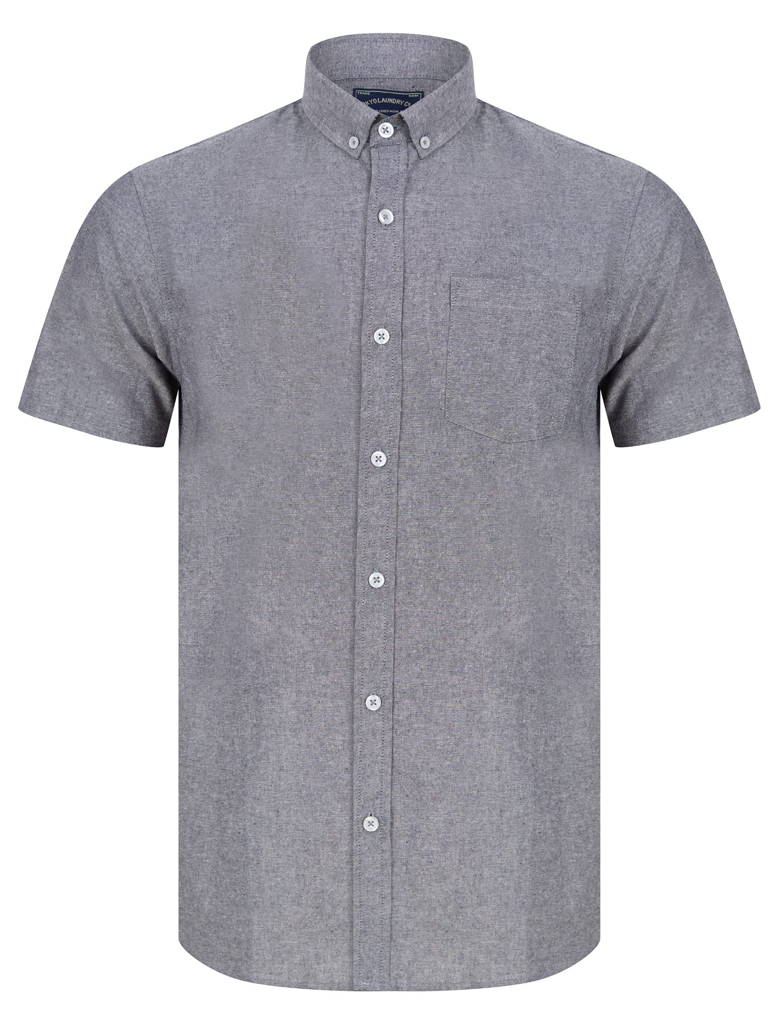 Tokyo Laundry Men's Claudius Chambray Cotton Short Sleeve Shirt with Chest Pocket Black