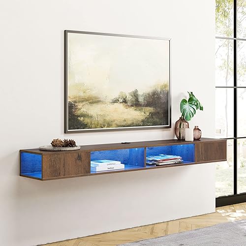 WAMPAT Soporte de TV de 70 pulgadas con luces azules consola multimedia de centro de entretenimiento estante de pared para almacenamiento para