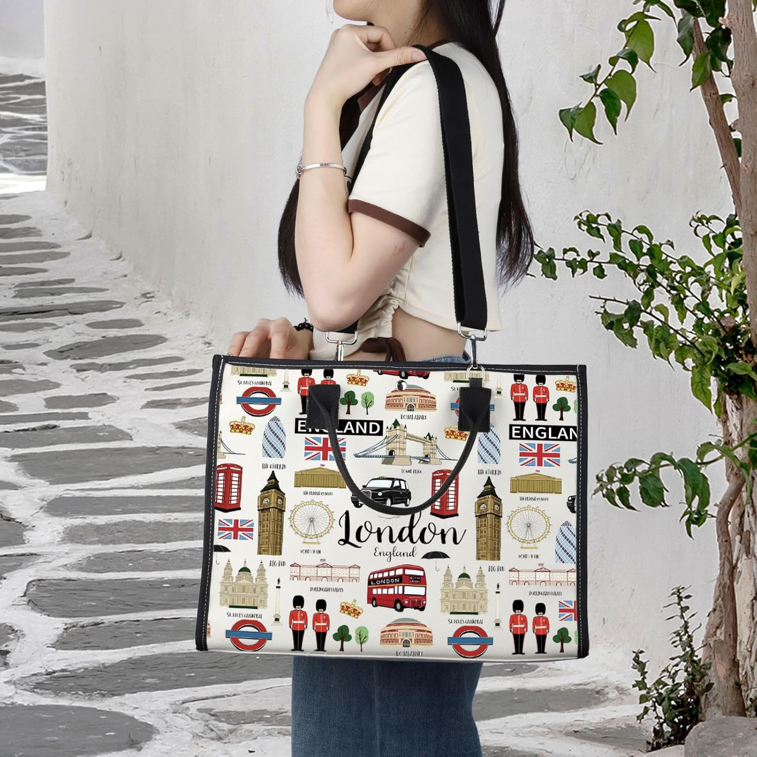 BWKTOP London Canvas Tote Bag - London Souvenirs Gifts - Shoulder & Travel Bag