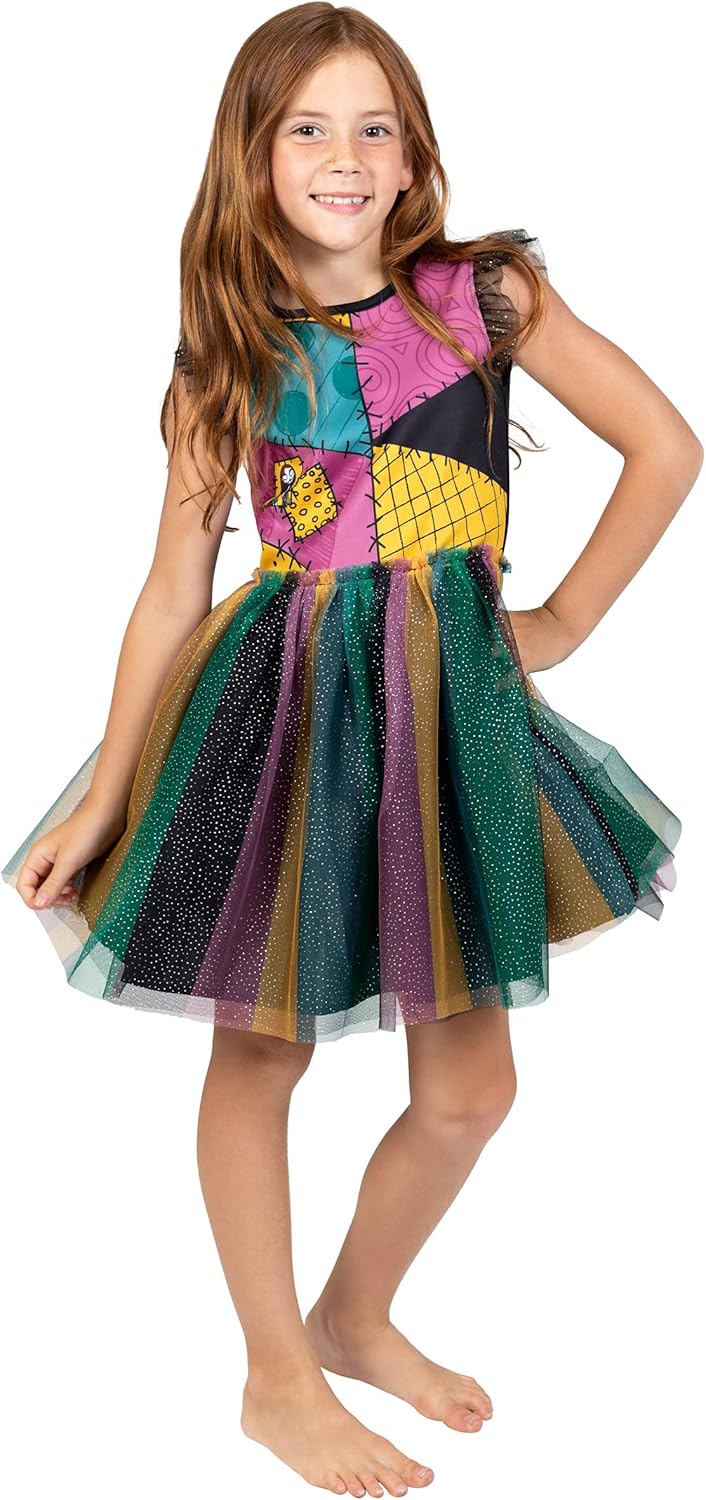 Disney Nightmare Before Christmas Sally Girls Ruffle Costume Short Sleeve Dress : Clothing, Shoes & Jewelry