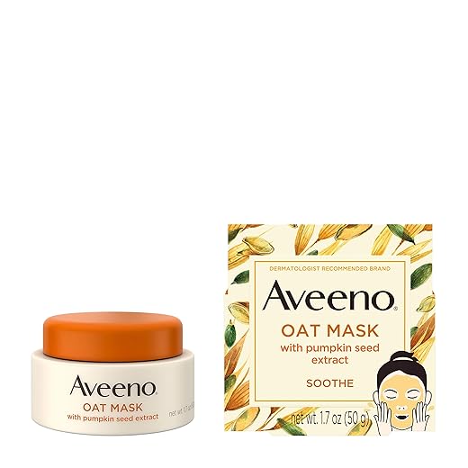 Aveeno Oat Face Mask with Soothing Pumpkin Seed Extract and Feverfew Extract, to Rebalance and Hydrate Skin, Paraben Free, Phthalate-Free, 1.7 oz