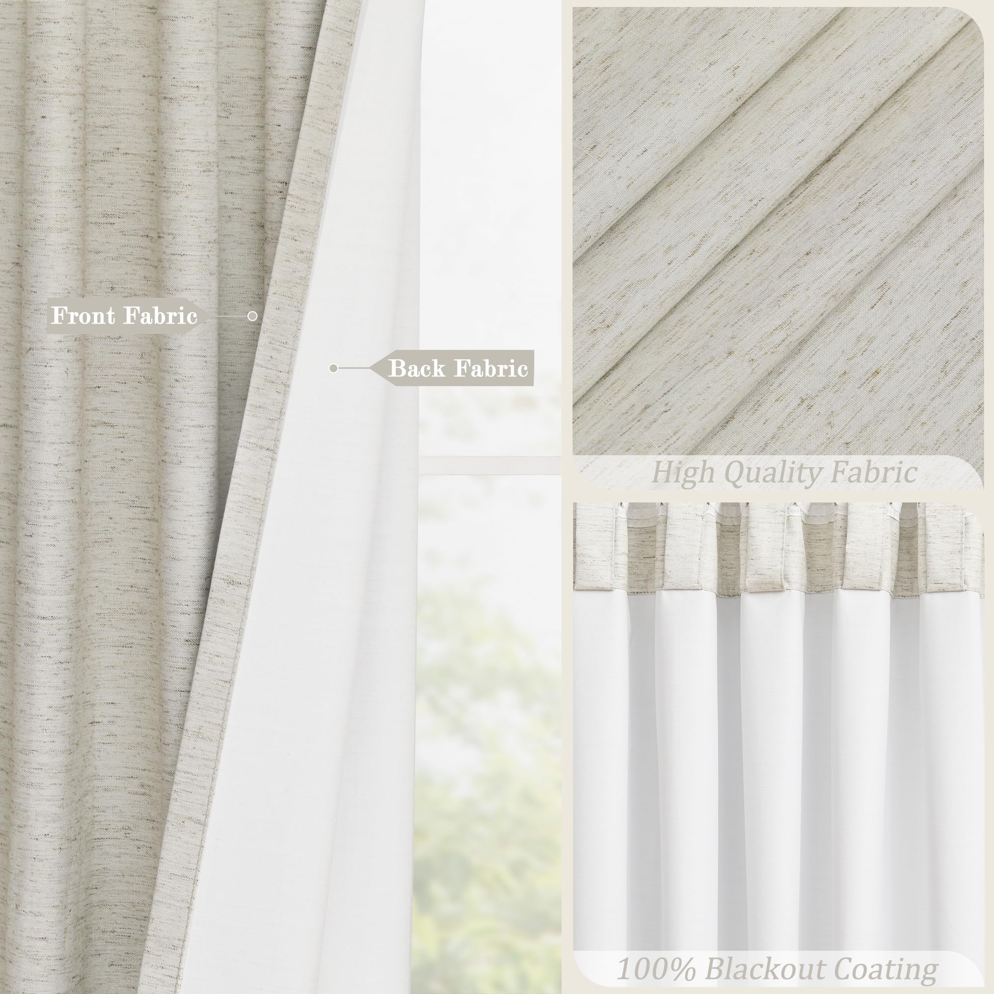 Cortinas opacas para dormitorio, sala de estar, 137 cm de largo, oscurecimiento de la habitación, aislamiento térmico, reducción de ruido, cortinas texturizadas de lino avena con pestaña