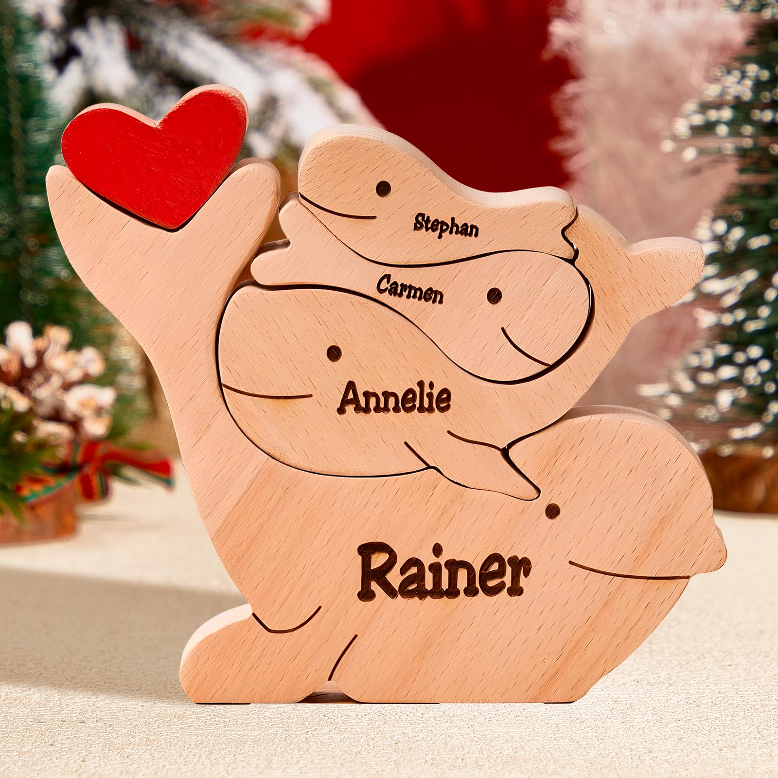 Personalised Wooden Dolphin Family Puzzle, Custom Engraved Wooden Puzzles with 2-8 Names, Home Decoration Mothers Day Fathers Day Birthday Gifts for Mum Dad Grandma Granny Grandpa — image 1