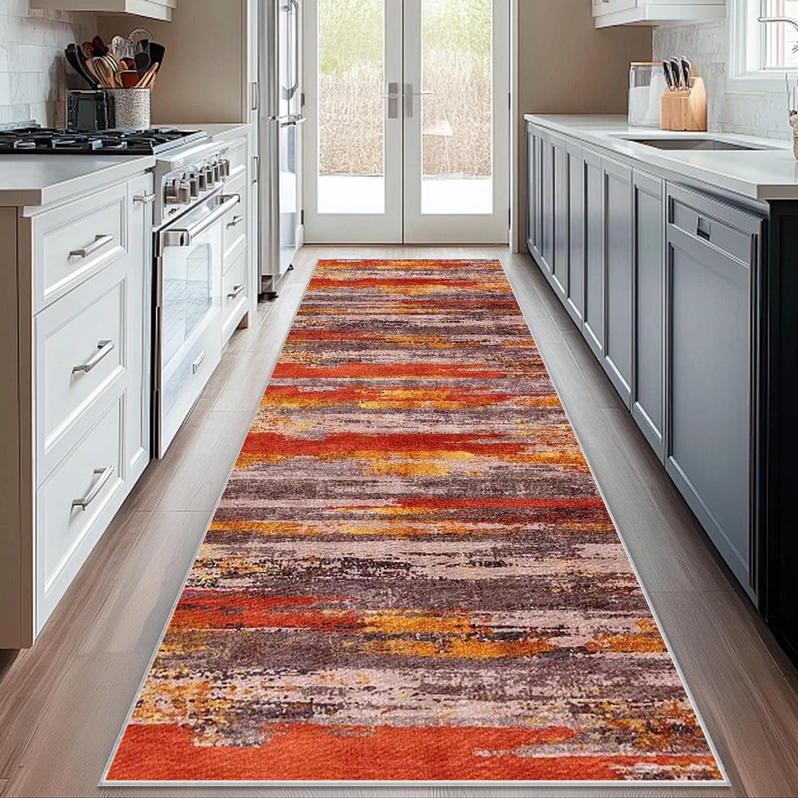 Waschbar Teppich Läufer Flur 120 x 450 cm rutschfest Küchenläufer Teppichläufer Flur Teppich Küchenteppich Küchenmatte Fußmatte Lang Läufer Teppich für Flur Küche Eingang Wohnzimmer Schlafzimmer