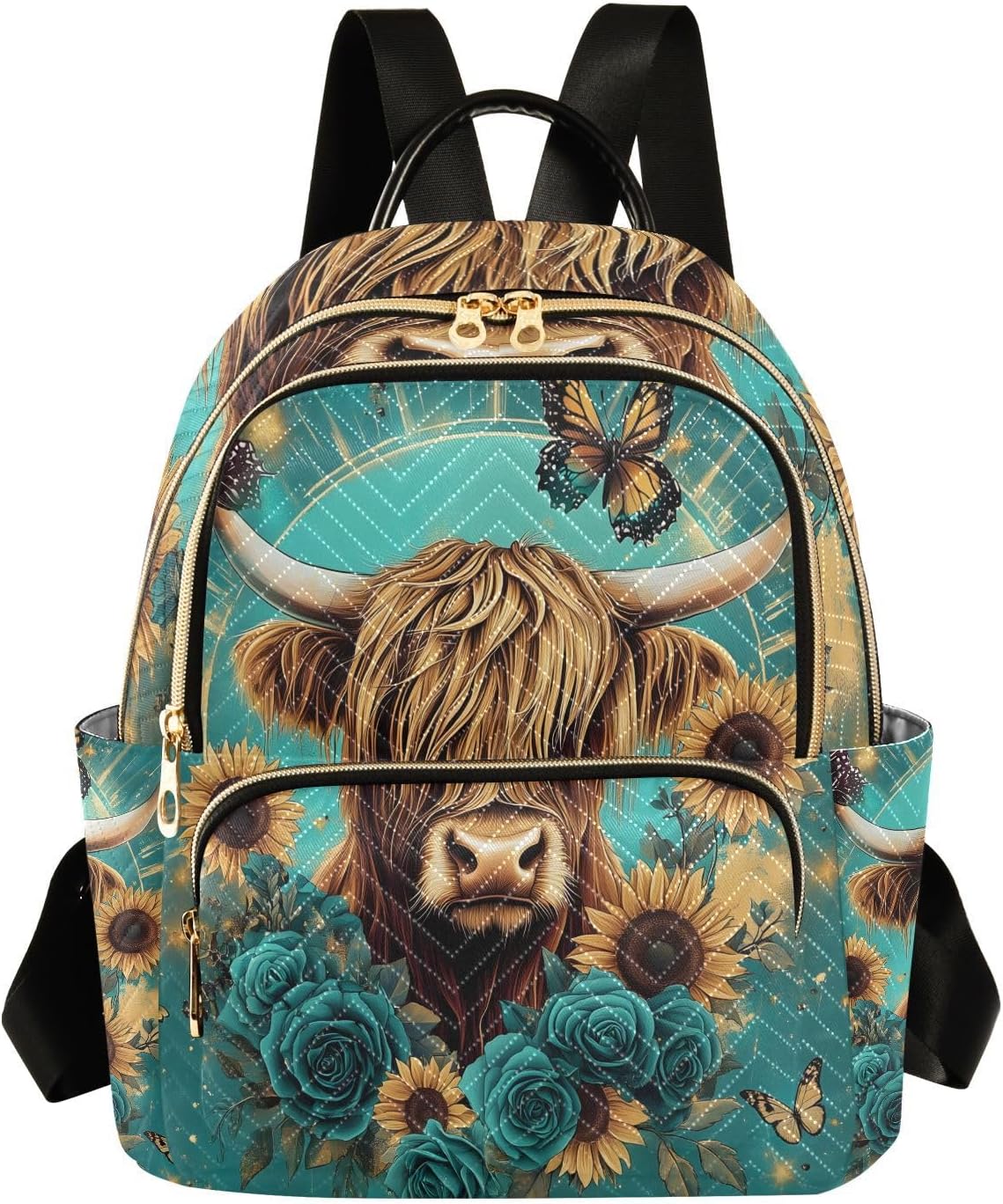 ALAZA Highland Cow Butterfly Rose Women Backpack Purse Shoulder Bag