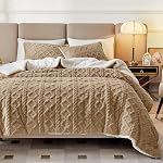 Joyreap 3-Piece Fluffy Faux Fur Sherpa Comforter Set Beige White, Queen Size Luxury Tufted Bedding Comforter Set, Ultra Soft Warm Cold Weather Plush Comforter Bed Set- 88x88 inches