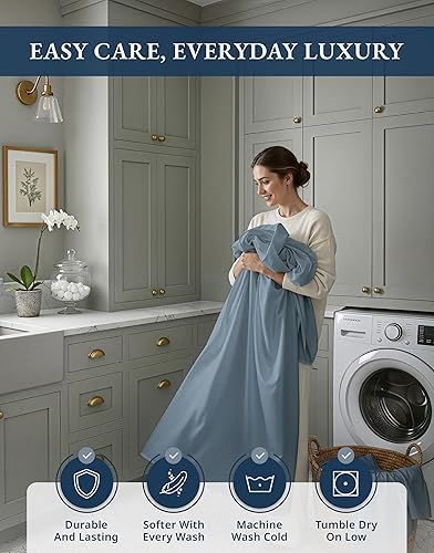 Miniatura 8 de LANE LINEN Juego de sábanas de lujo 100% algodón egipcio, tamaño King, algodón mercerizado, acabado sedoso, sin pelusas, resistente a la