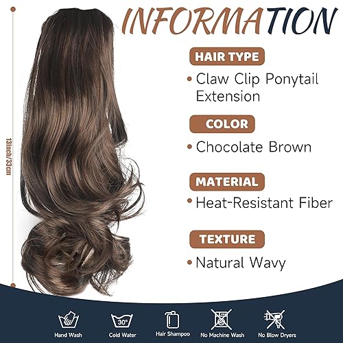 Miniatura 2 de Extensión de cabello ondulado con clip de garra, de 13 pulgadas, con clip en moño desordenado, suave, natural, sintético, postizo falso para mujeres