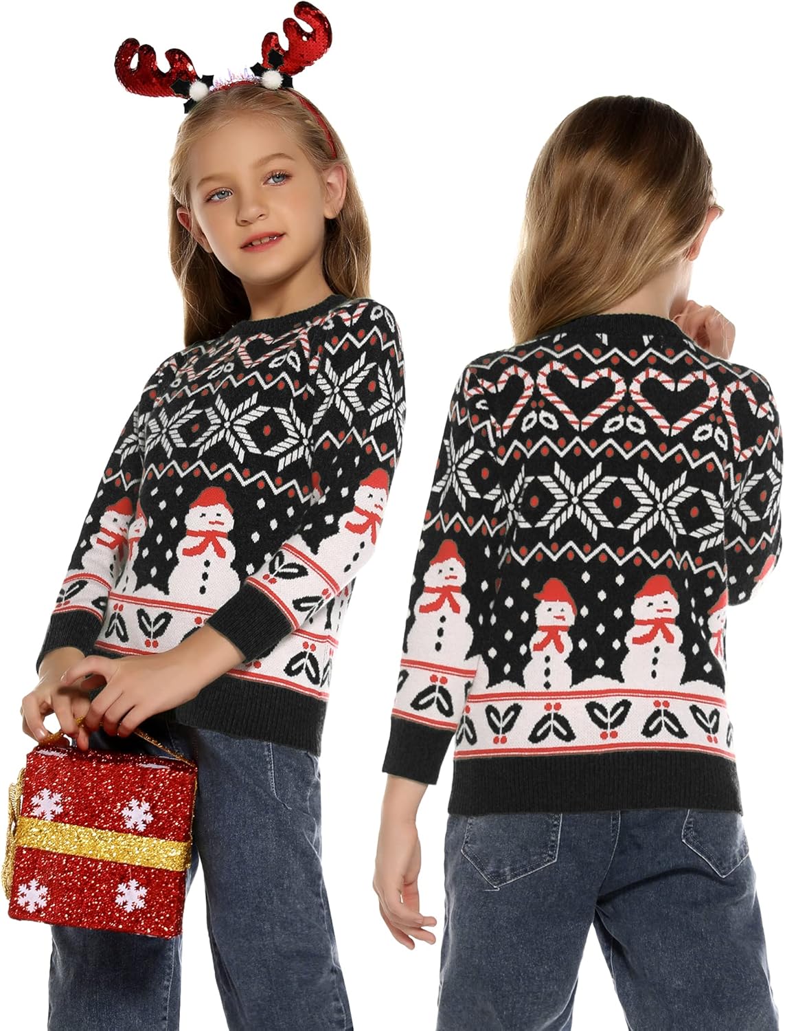 Marvmys Family Ugly Christmas Sweaters Set Men Dad Snowman Xmas Holiday Knit Sweater Pullover Black