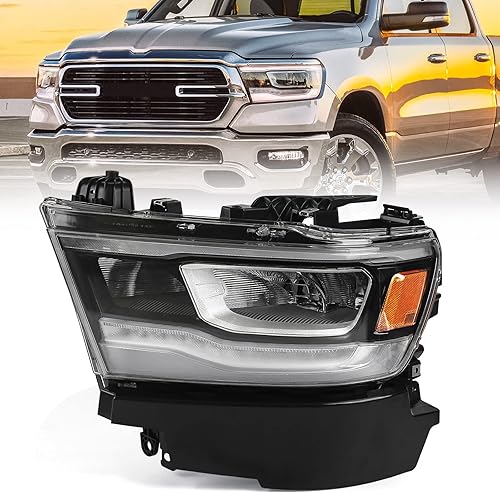 FIONE Conjunto de faros delanteros LED compatible con Dodge Ram 1500 2019-2022, repuesto con marco plateado, lado izquierdo del conductor, LH