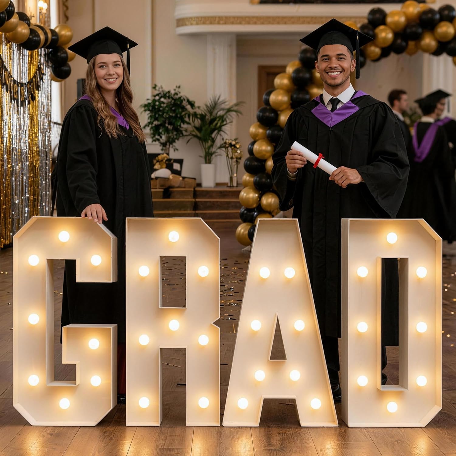2026 Graduation Decorations - 3FT Large PRE-CUT GRAD Marquee Letters Kit - Mosaic Foam Board Sign - Class of 2026 Congrats Party Supplies for Kindergarten Preschool High School College