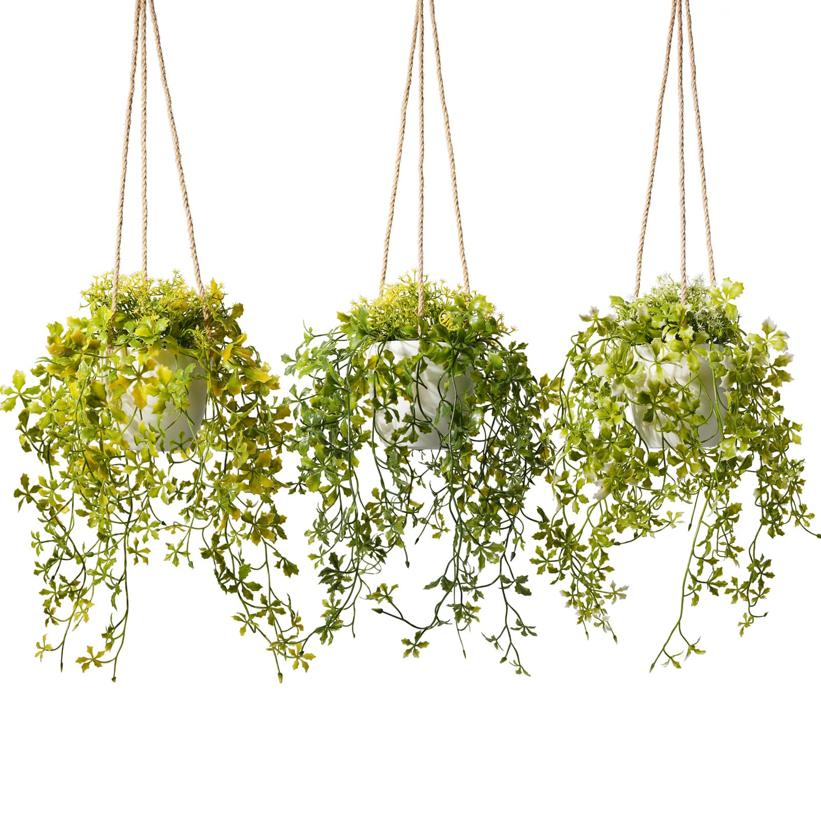 PENGYEE 3 Packs 13 inch Fake Hanging Plants with White Pots for Wall Decor