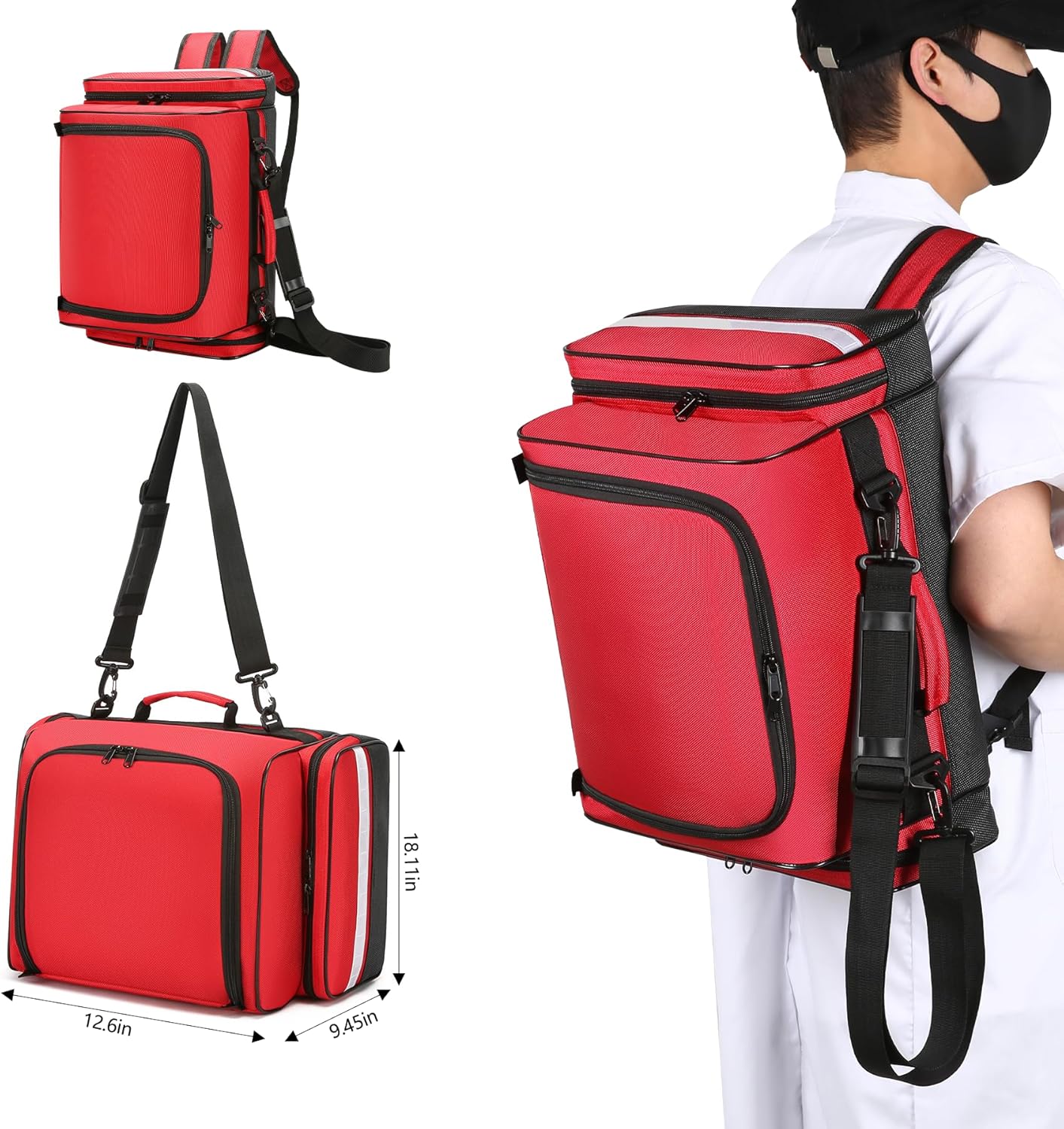 First Aid Bag Empty Medical Bags First Aid Backpack Medical Backpack Shoulder/backpack/handheld Home Health Nurse Bag Empty First Aid Storage Bag with Detachable Divider - Image 3