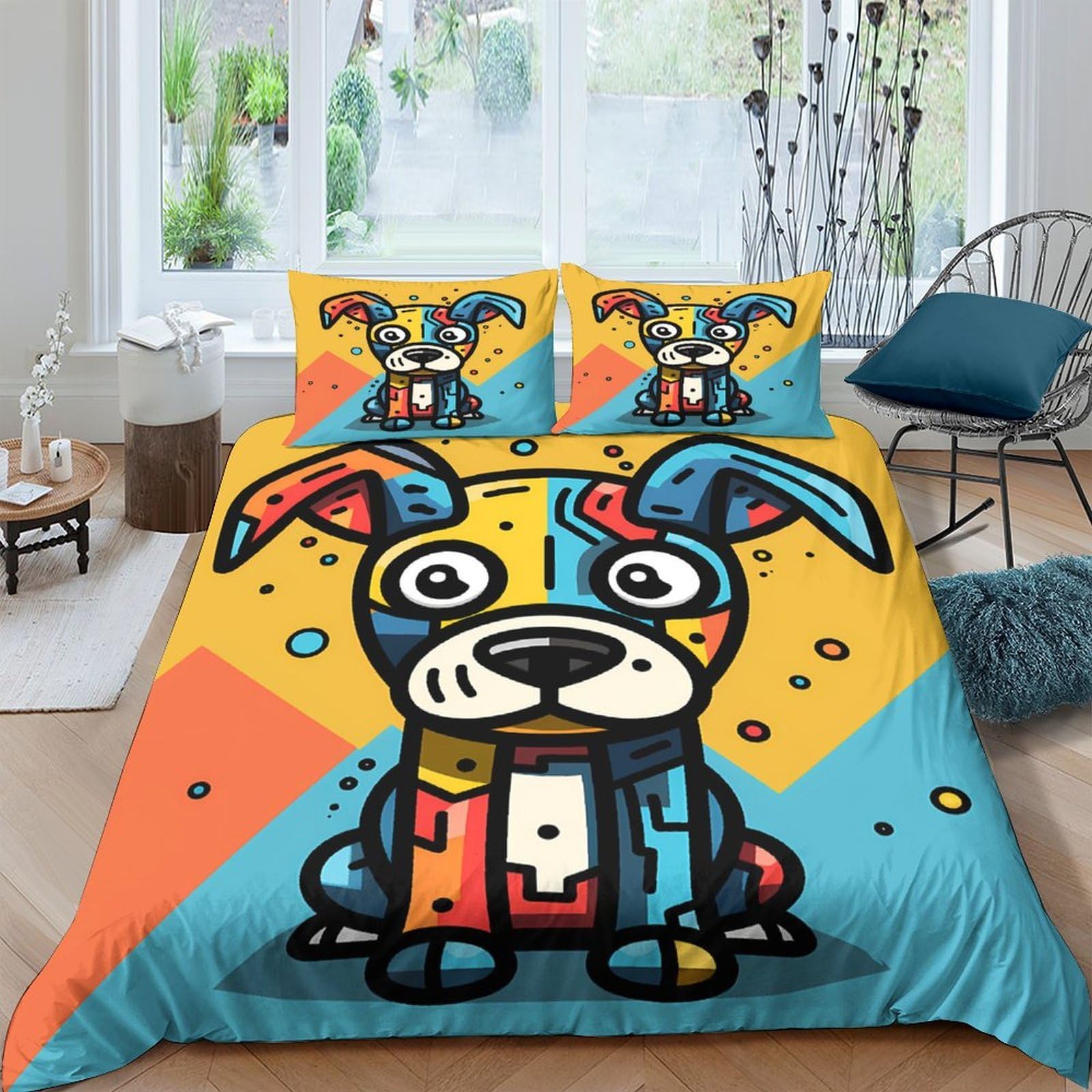 Ctjqhvkz Style-6 3D Printed Colourful Cartoon Dog Fitted Sheet Microfiber Soft Bed Sheet For Bedroom Dorm Mattress Cover Decor Single（135X200cm）