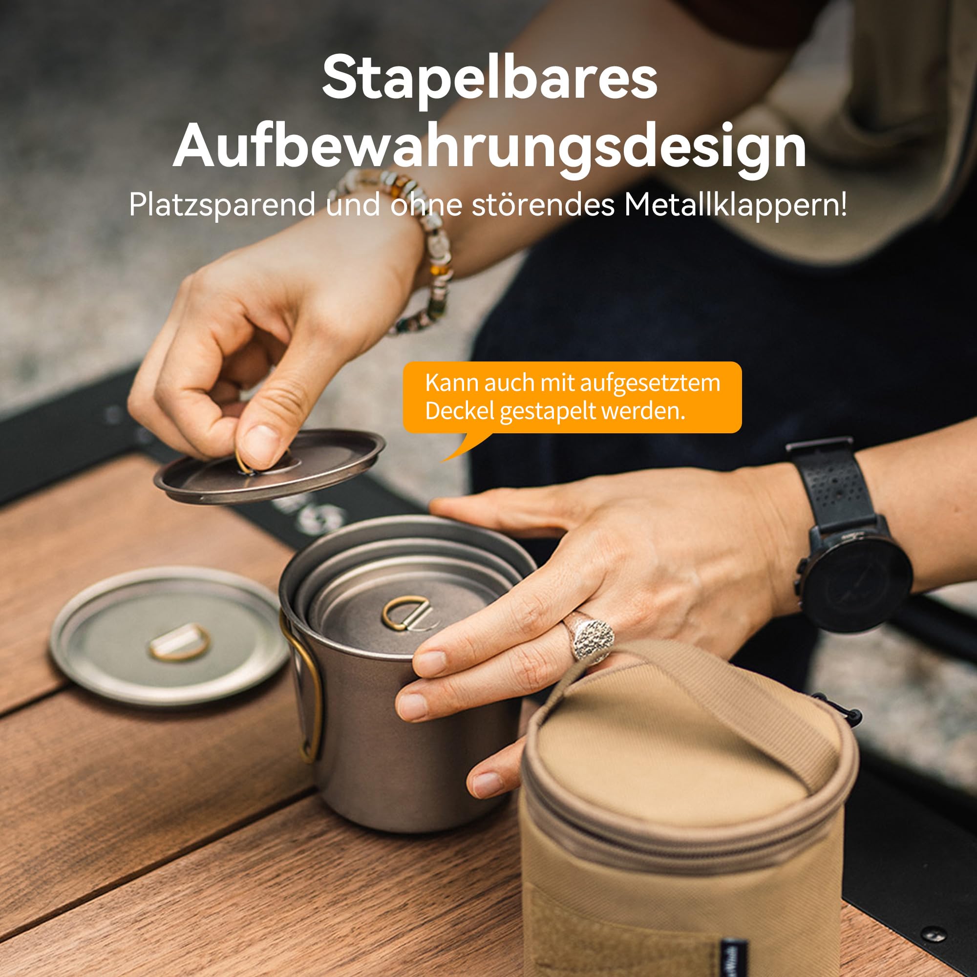 Thous Winds Titan Outdoor Tasse 350ml, Titan Camping Becher mit Deckel & Klappgriffen – Tragbare Becher Leichter Kaffeebecher für Camping, Wandern, Trekking, Kochen, Picknick