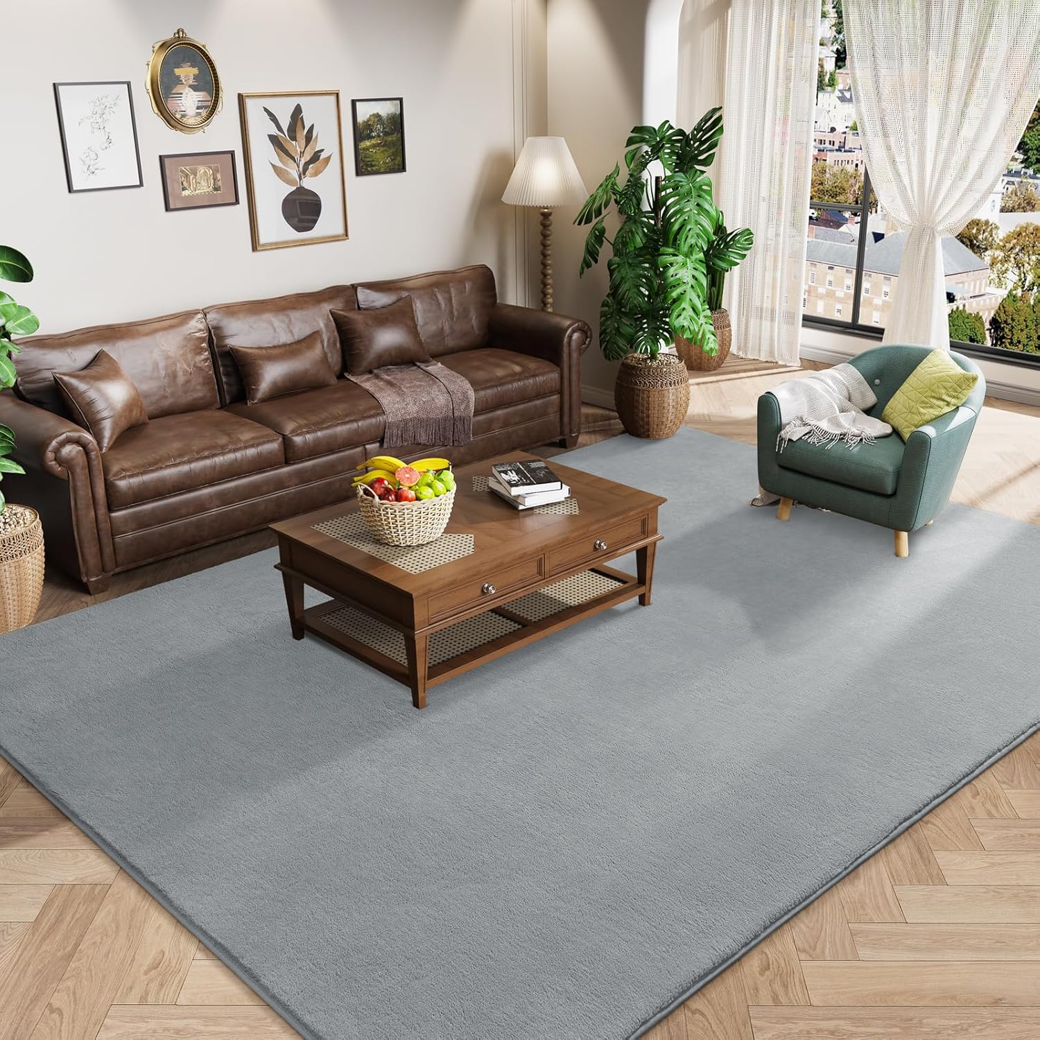 Amearea Large Modern Area Rugs for Bedroom Living Room, 8x10 Feet Grey Thickened Memory Foam Rug, Fluffy Indoor Washable Rugs Non Slip Minimalist Carpet for Boys Girls Dorm Nursery Room Decor 8' x 10' (Rectangular) Grey