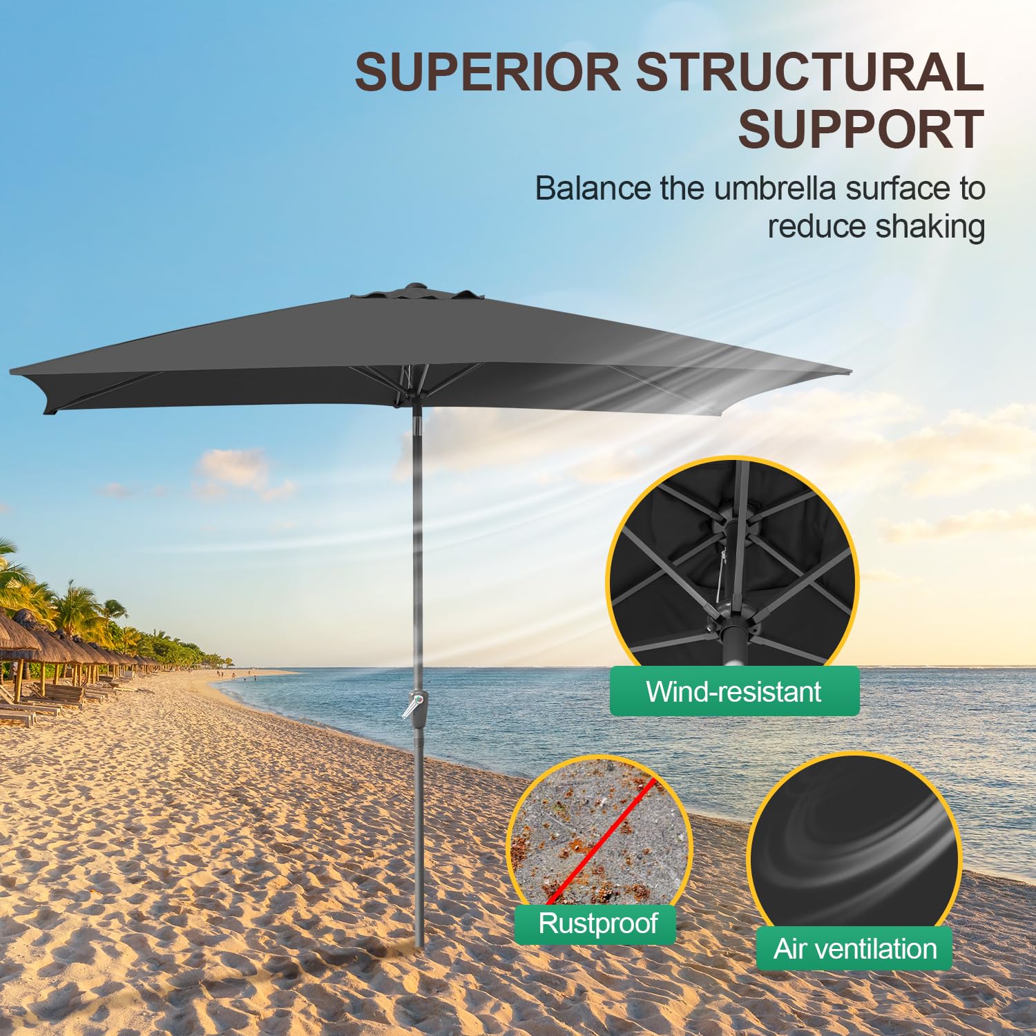 Parasol przeciwsłoneczny, prostokątny, 210 x 140 cm/300 × 200 cm, parasol ogrodowy, na taras, do ogrodu