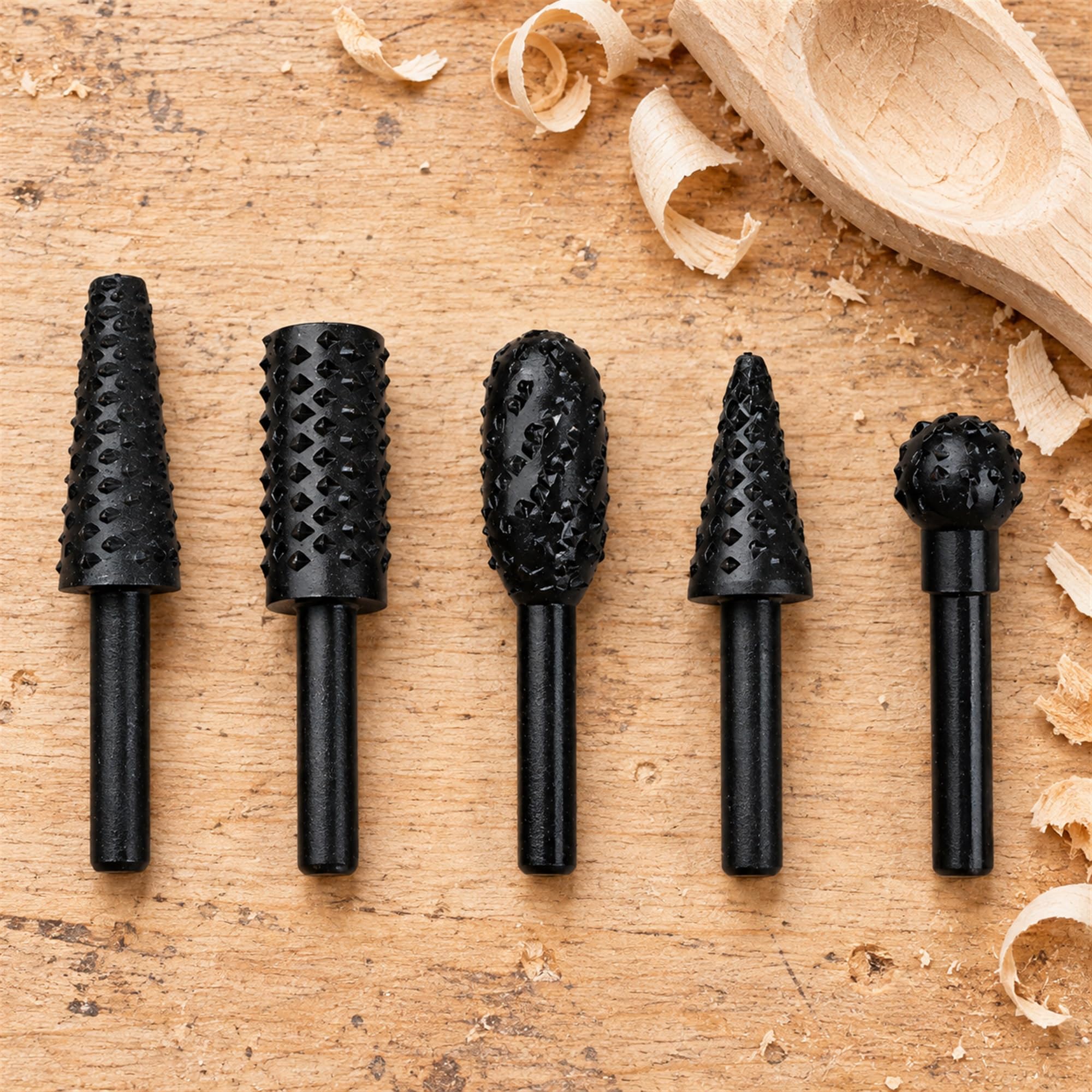 Carbon Steel Rotary Rasps, Wood Shaping and Surface Finishing Bits for Rotary Tools in Home Woodworking Projects