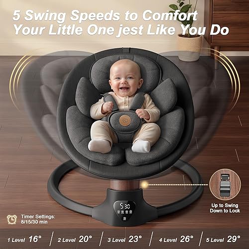 Miniatura 3 de Columpios de bebé para bebés, columpio eléctrico para bebés con 10 melodías preestablecidas, 5 velocidades, control remoto y Bluetooth, columpio