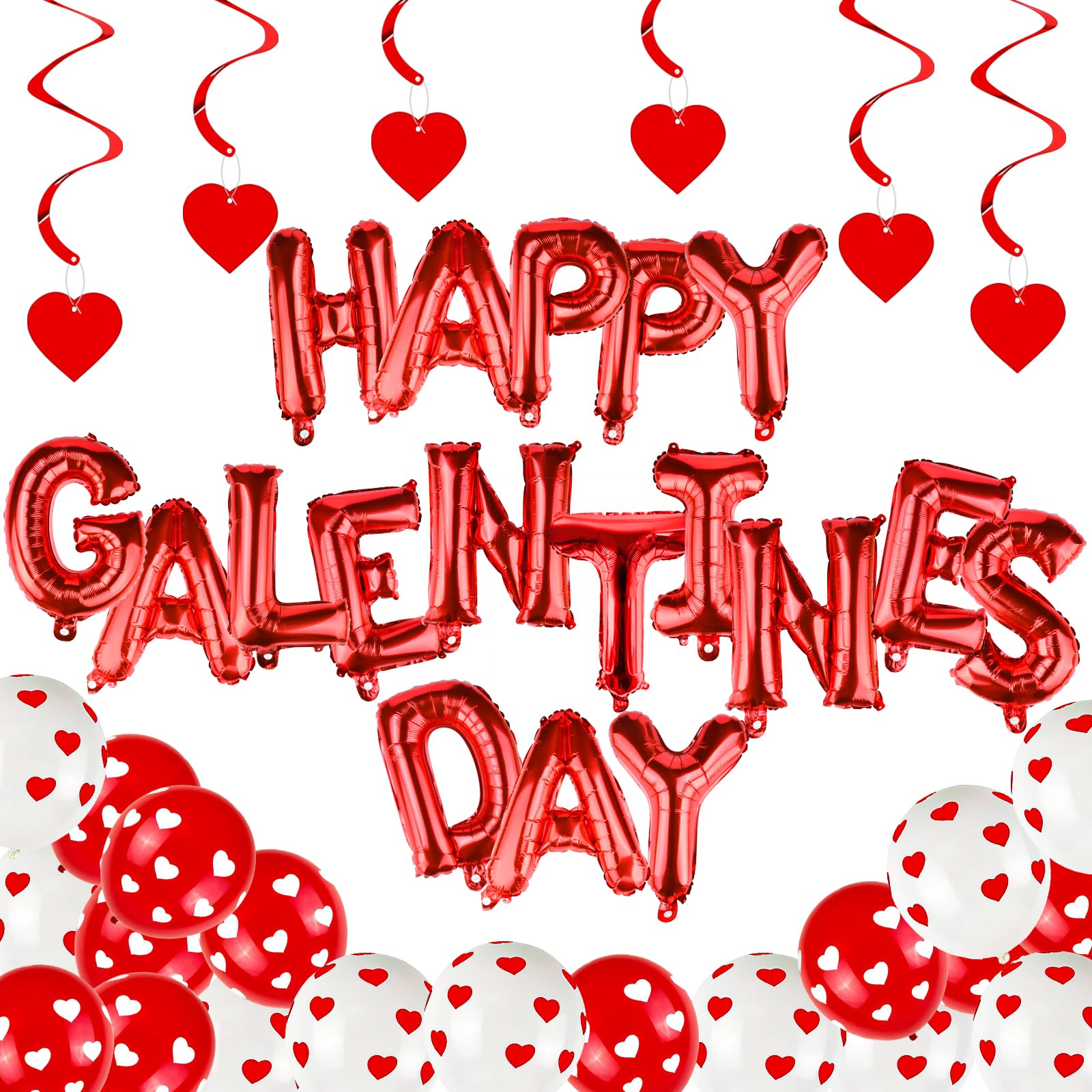 Galentine's Day Decorations Kit 16" Mylar Foil Happy Galentine's Day Letters Balloons with Heart Shaped Swirl Hanging Latex Balloons for Ladies Girls Happy Galentine’s Day Party Supplies