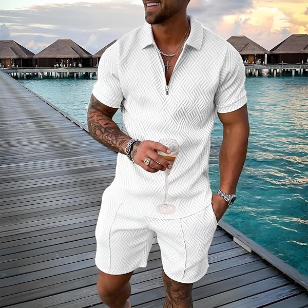 amropi Homme Survêtement de Sport T-Shirt à Manches Courtes Fermeture éclair et Short Ensemble - 2