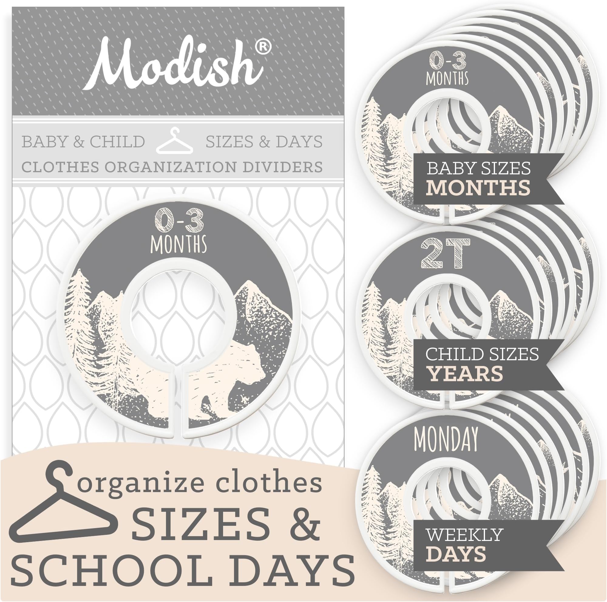 Modish Labels Baby Closet Dividers – Floral Nursery Organizers For Clothes Size & Days Of The Week