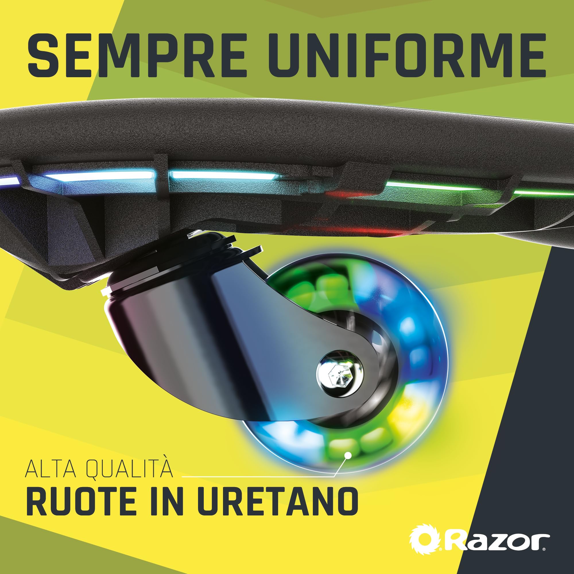 Razor Ripster Lightshow Waveboard - Tavola a Rotelle per Bambini Dagli 8 anni in su con Sterzo a 360°, Ponte Luminoso Attivato dal Movimento, 5 Modalità di Luce, Antiscivolo - Nero