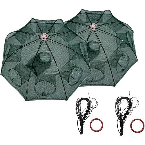 2 Pieces Convenient Foldable 8-Hole Fishing Net, Suitable for Catching Fish/Crab/Crayfish/Crawdad/Shrimp/Lobster/Minnow net cage Fishing Accessories
