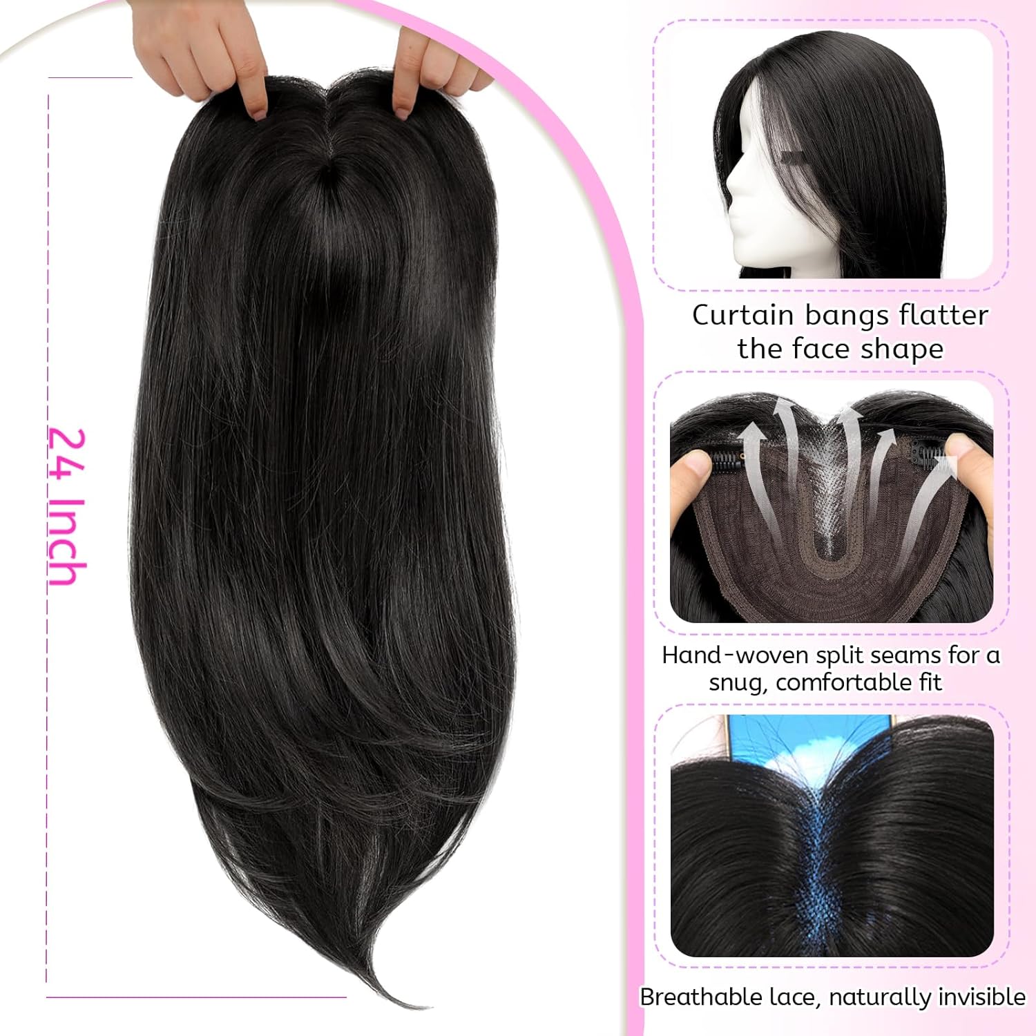 Isaic Hair Toppers for Women with Thinning Hair, 24 Inch Synthetic Clip in Topper Hair Extensions with Adjustable Band, Layered Wiglet Adds Volume and Natural Coverage (Black Ash Brown)