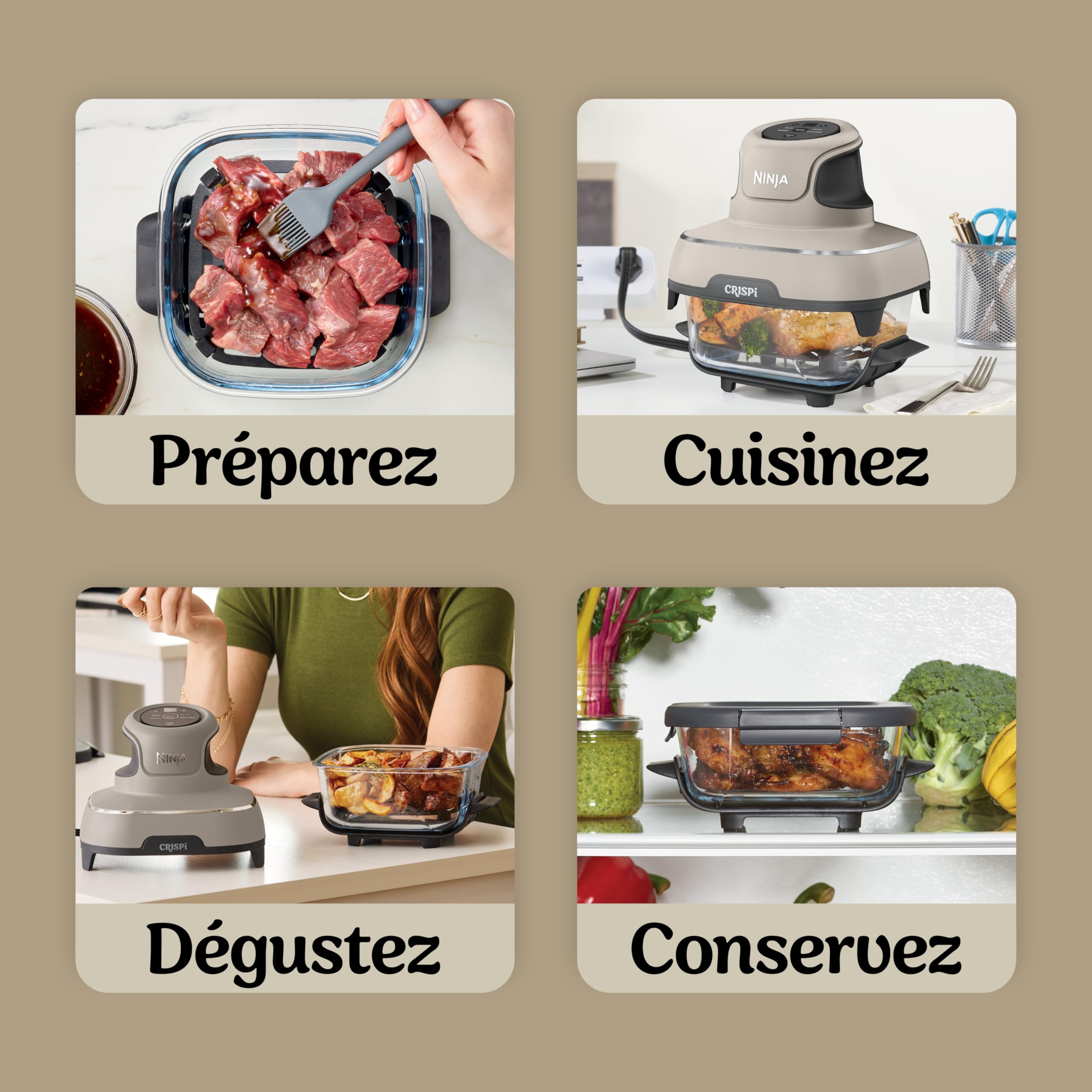 Ninja CRISPi Friteuse sans huile portable, 3,8L, 4-en-1 : Frire sans huile, Rôtir, Garder au chaud, Recroustiller, Design compact, 2 récipients avec couvercles, 1 700 W, Pierre FN101EUST