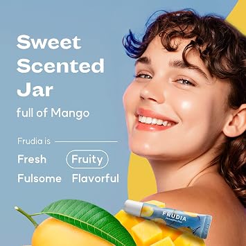 FRUDIA Mango Honey Lip Mask for Dry Cracked Lips Tinted Moisturizing Balm for Women, Overnight Lip Plumper & Hydrating Treatment, 0.33Oz Korean Beauty Formula