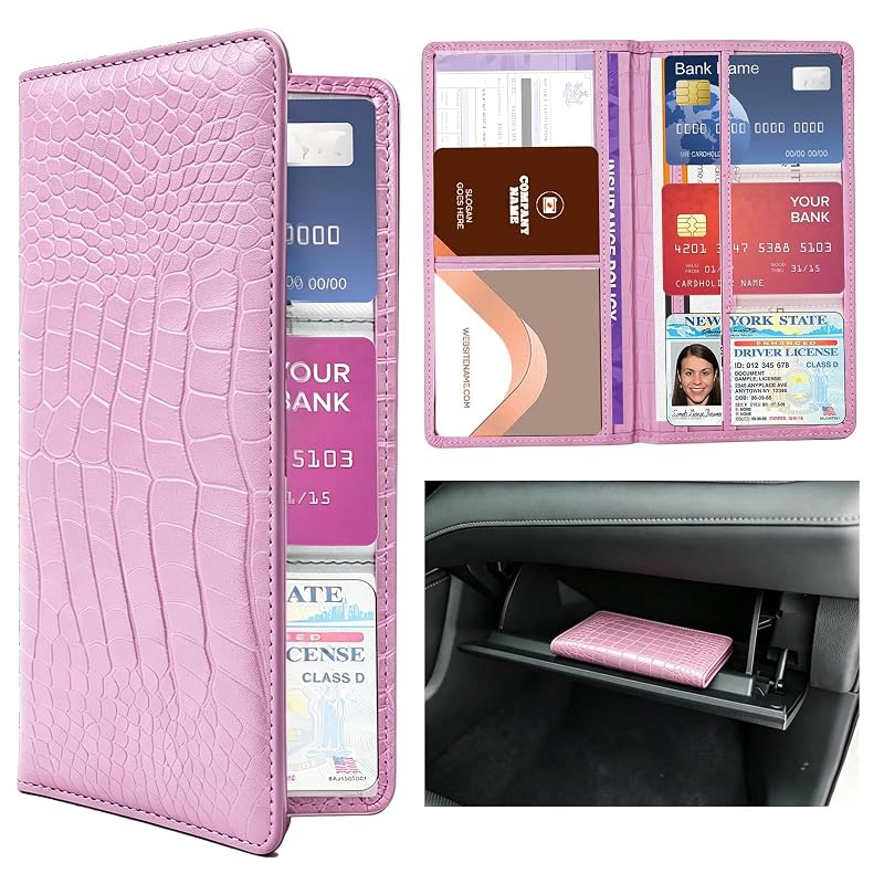 Organizador para Porta-Luvas com 6 Compartimentos, Fechamento Magnético e Textura Crocodilo FinestHouse Rosa