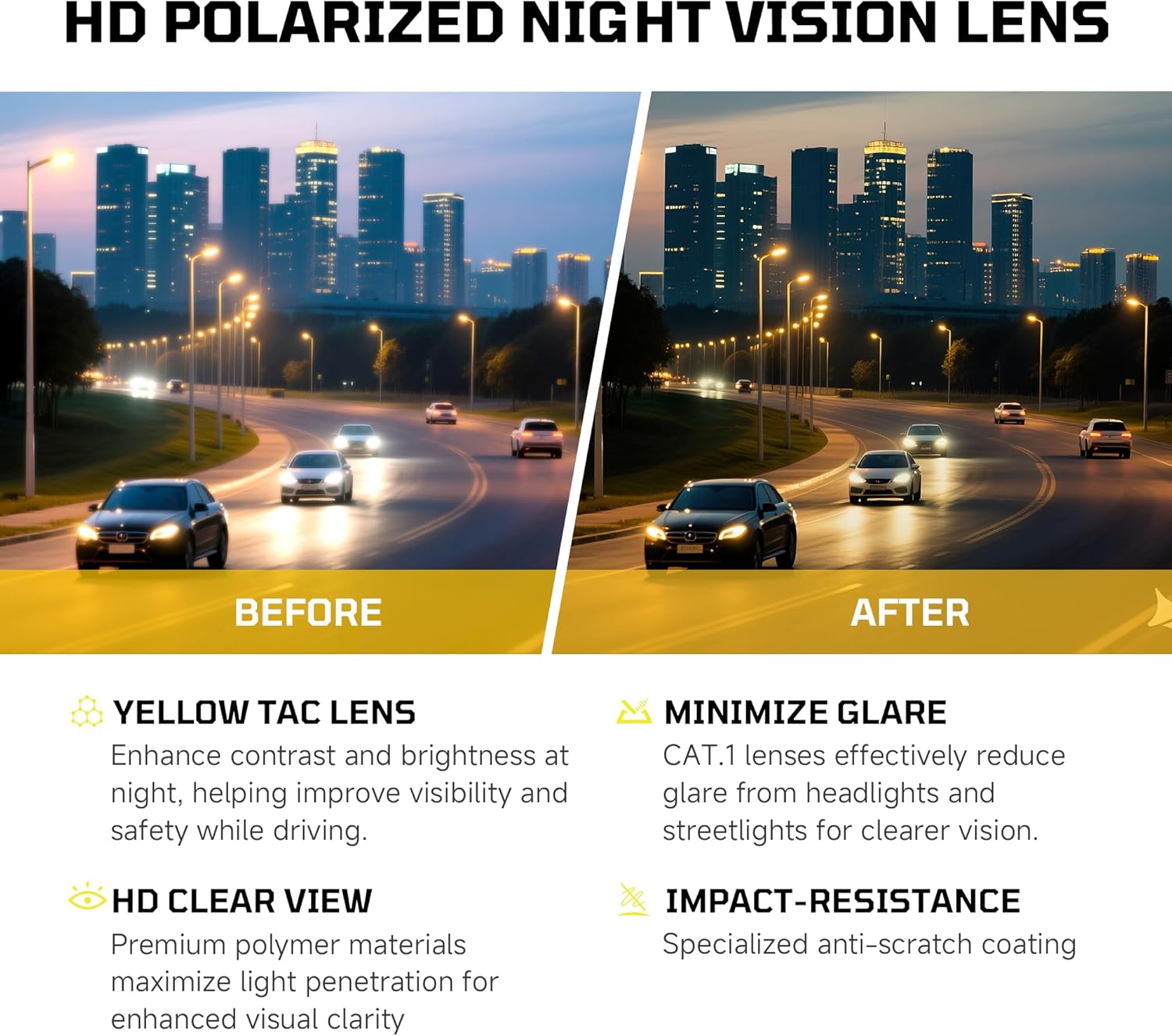 suoso Night Driving Glasses Fit Over Eyeglasses for Men Women, Anti Glare Polarized Night Vision Glasses HD Yellow Lens - Image 5