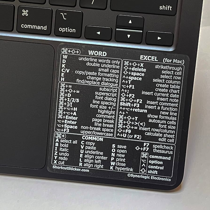 amazon-com-synerlogic-for-mac-word-excel-shortcuts-cheat-sheet-sticker-quick-reference-keyboard-shortcut-stickers-word-excel-shortcuts-sticker-macbook-air-pro-clear-white-electronics for Free Printable Mac Keyboard Shortcuts Amazon.com: Synerlogic for Mac Word & Excel Shortcuts Cheat Sheet Sticker | Quick Reference Keyboard Shortcut Stickers | Word Excel Shortcuts Sticker MacBook Air/Pro (Clear/White) : Electronics for Free Printable Mac Keyboard Shortcuts