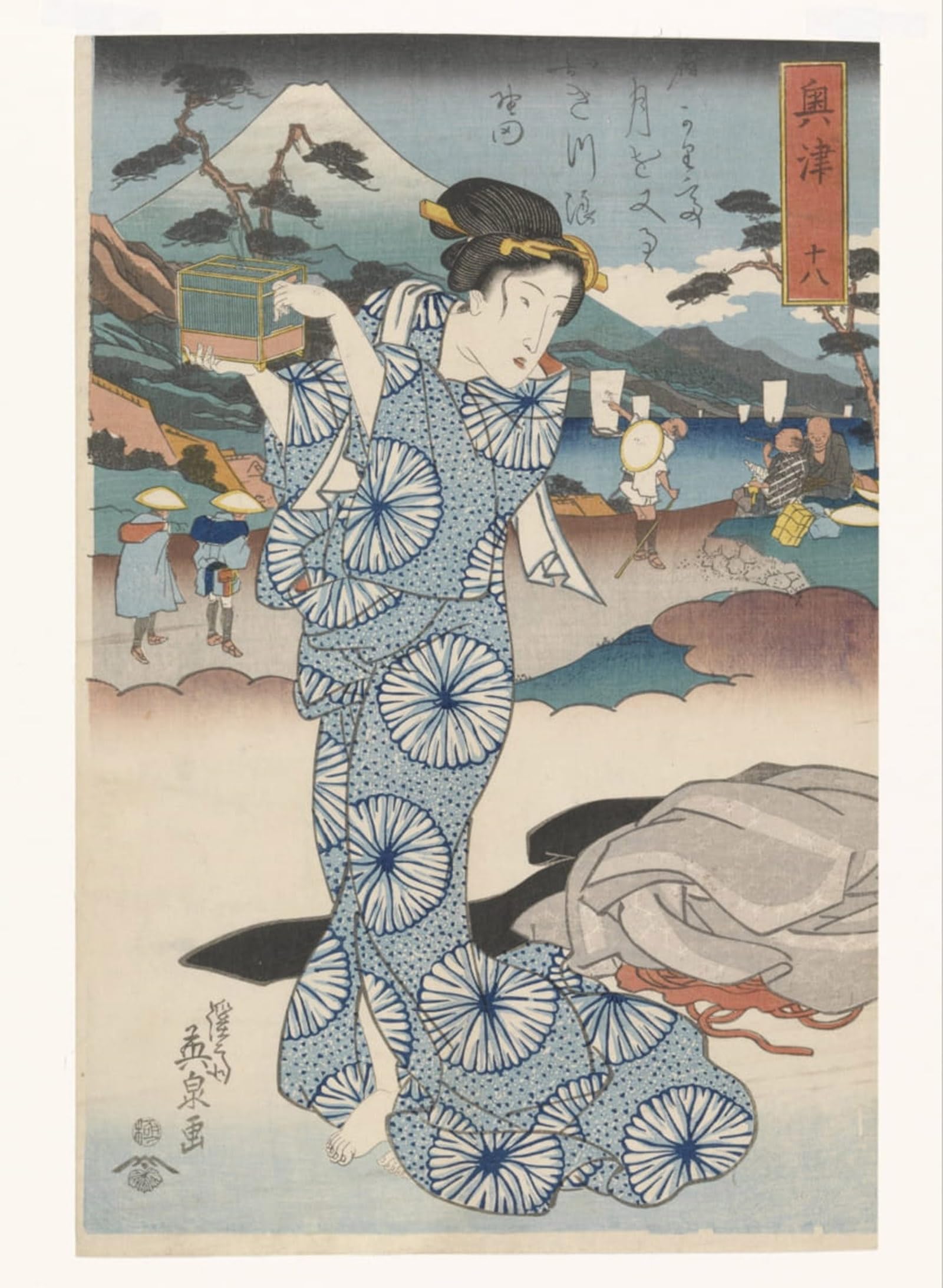 ARTXLXXBN Famous Prints Artwork Pictures Poster Painting Art Standing Woman with Box by Keisai Eisen Artwork Landscape Pictures for Home Decor 60x90cm