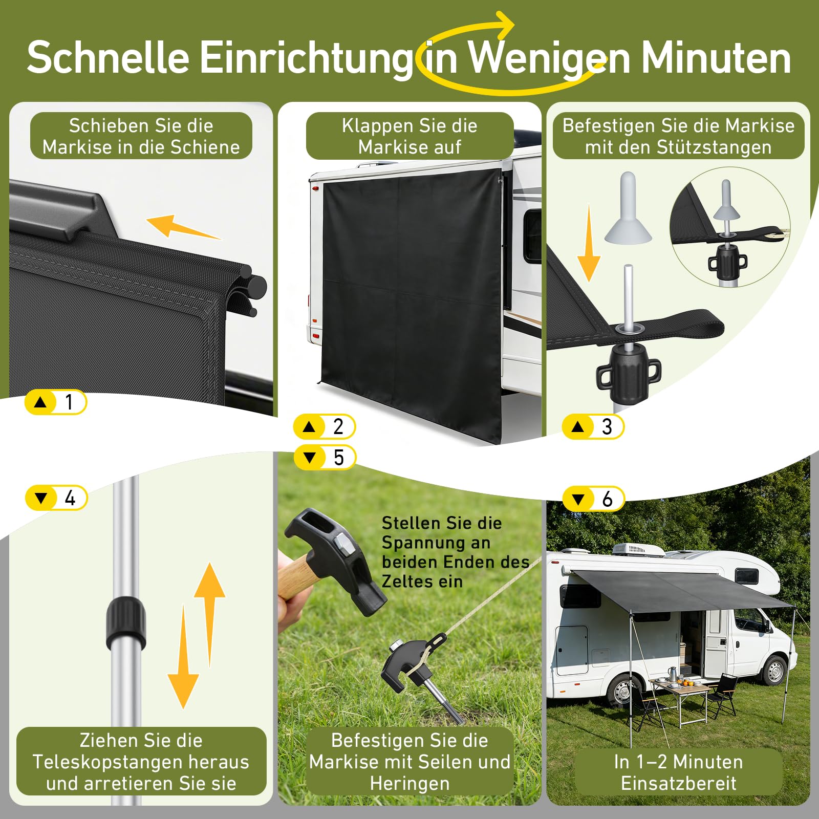 Sonnensegel Wohnwagen mit Keder 3 x 2,5 m, Markise mit Stangen, 3000mm Wasserdicht & UPF 50+ Schutz, Kederschiene 5/7/10 mm, Vorzelt Plane für Camper Wohnmobil