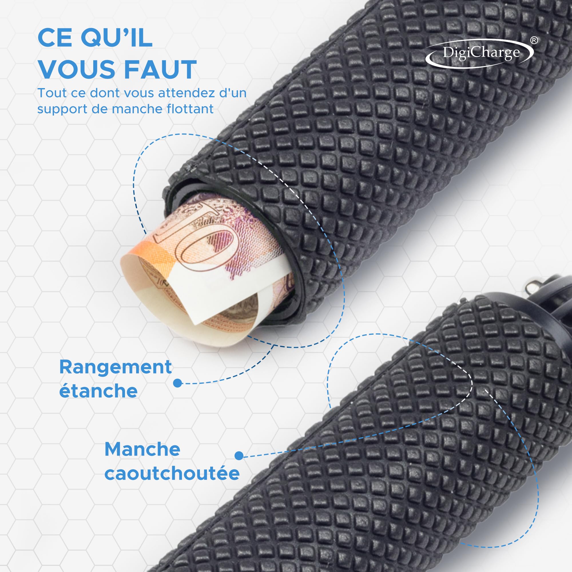 Poignée Flottante Orange Digicharge Pour GoPro Hero12/11/10 & DJI Osmo Action – Étanchéité + Rangement Intérieur