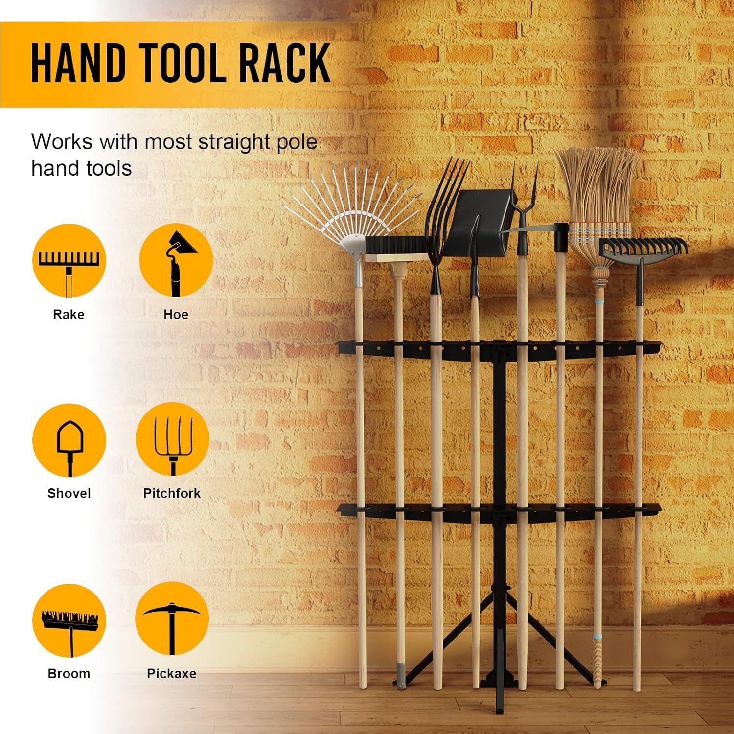 Utility Trailer Tool Rack, Shovel Rack for Truck, Rake Shovel Holder Landscape Hand Tool Accessories for Trailer Truck with 8 Rubber Holes with Brackets, Standard Black