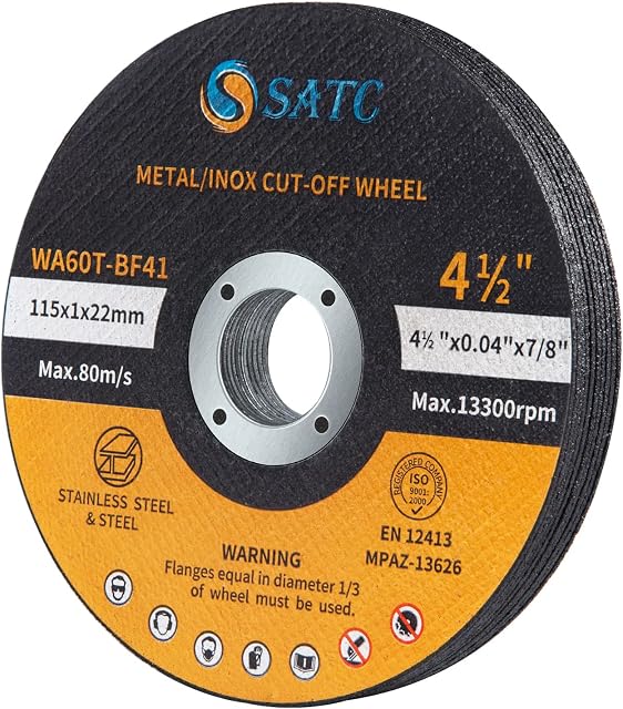 SATC 115mm Cutting Discs 10-Peice Durable Angle Grinder Discs Ultra Thin 1mm for Fast & Precise Cutting of Steel, Iron, Aluminum, & Ferrous Metals