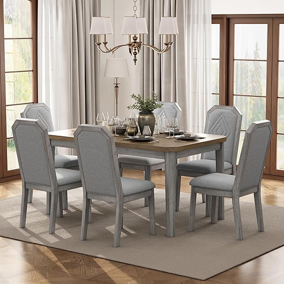 Merax 7 Pieces Dining Table Set, Farmhouse Wooden
