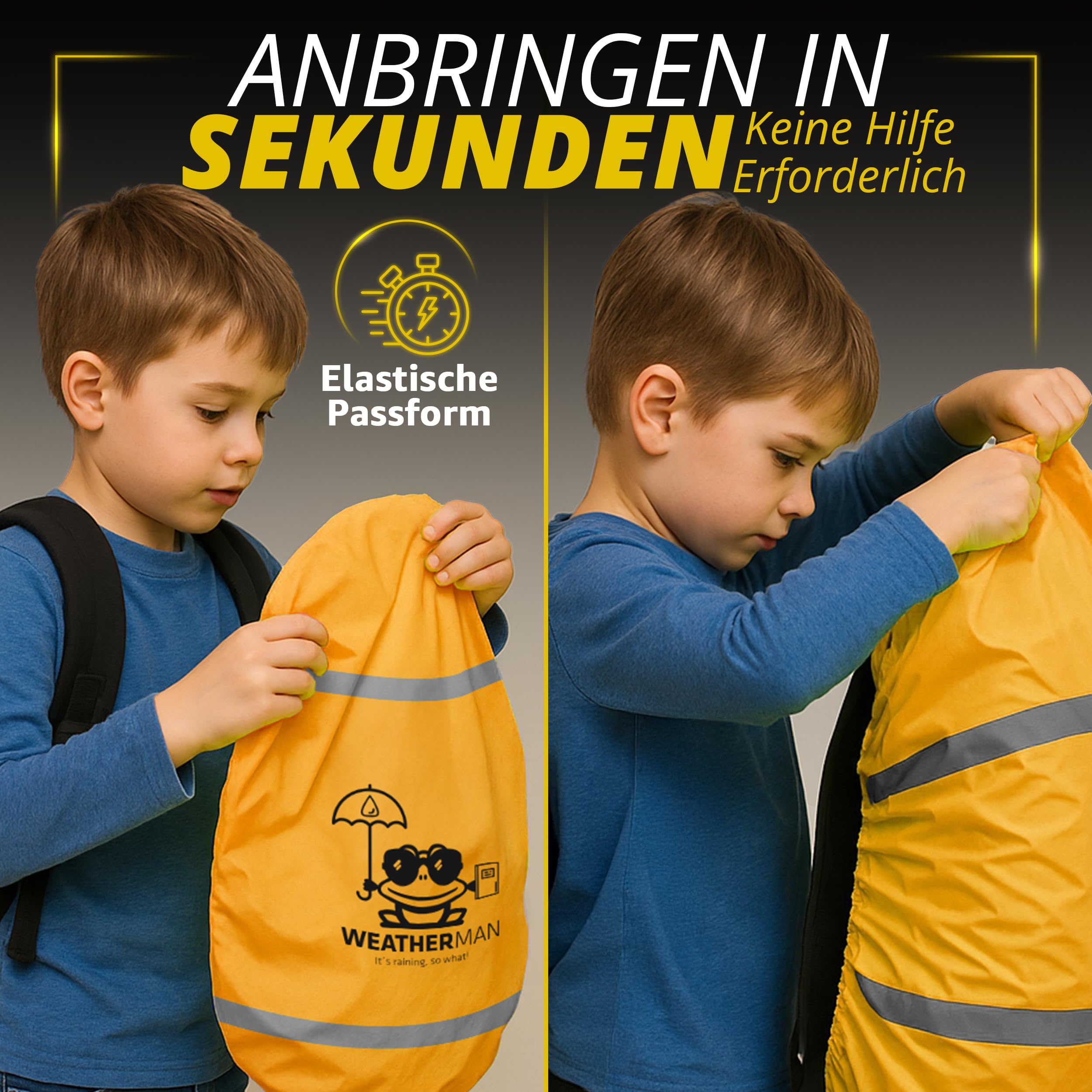 Weatherman, Protector de Lluvia para Carpetas y Mochilas, Color neón, con Goma elástica, Funda de Seguridad Impermeable