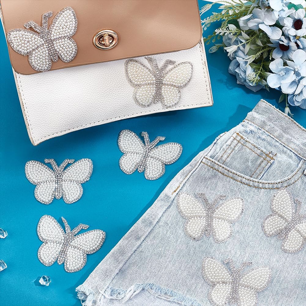 PH PandaHall バタフライラインストーンアイロン接着パッチ10個 3.1x2.3インチ キラキラパッチ アップリケ 修復パ