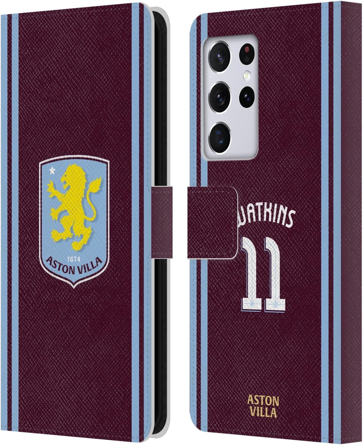 Head Case Designs Officially Licensed Aston Villa Football Club Ollie Watkins 2024/25 Crest Player Kit Leather Book Wallet Case Cover Compatible with Samsung Galaxy S21 Ultra 5G
